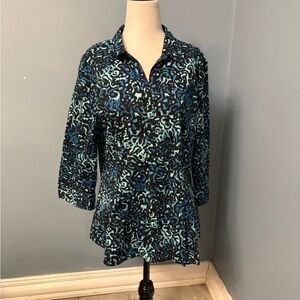Dana Buchman Black and Blue Button Down Shirt